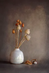 Stillleben mit getrocknetem Mohn