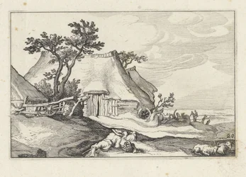 Bauernhof und Hirte mit Schafen und Ziege (Landschaften mit Bauernhöfen)