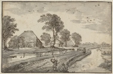 Straße zwischen Wasserläufen in einer Polderlandschaft