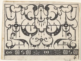 Schwarzarbeit-Druck mit einem Schweifwerk-Muster, ca. 1620