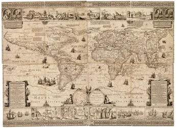 Das Blatt ist eine Komposition aus acht Abschnitten und einer Gravur, auf Karton geklebt. Maßstab: circa 1:35.000.000.