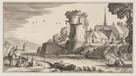 Wachturm an einem Fluss, aus Landschaften (Playsante Lantschappen)