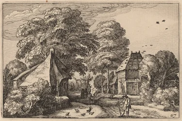 Straße mit Scheune und Hütten