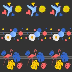Vögel, Blumen, Flecken und Streifen