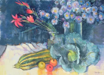 Stillleben mit Obst und Blumen