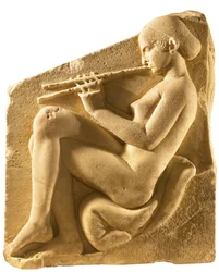 Ein Aulos-Spieler. Altar der Aphrodite, sogenannter Ludovisi-Thron, linkes Panel, ca. 430 v. Chr.