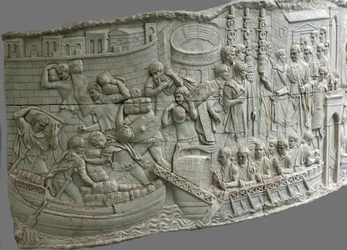 Die römischen Galeeren. Reliefdetail der Trajanssäule, 1.-2. Jahrhundert