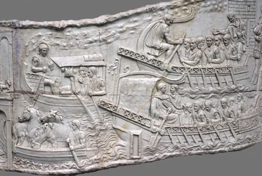 Die römischen Galeeren. Reliefdetail der Trajanssäule, 1.-2. Jahrhundert