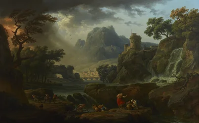 Eine Berglandschaft mit herannahendem Sturm