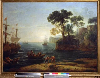 Ankunft des Äneas in Italien, Schöpfung des Römischen Reiches, Gemälde von Claude Lorrain (1600-1682), Barockkunst, Puschkin-Museum, Moskau