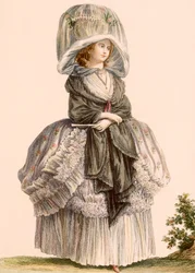 Sommerpromenadenkleid einer Dame, graviert von Deny, aus 