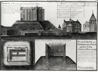 Fol.106 Querschnitts- und Profildarstellung des Tour de Ganne in Tonnay Boutonne, aus Recueil des Plans de Saintonge