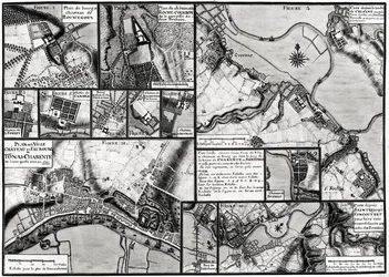 Fol.7 & 98 Karte der Städte und Schlösser entlang des Flusses Charente im Jahr 1714, aus Recueil des Plans de Saintonge