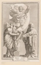 Gott mit Personifikation von Geschichte und Prophezeiung (Titelblatt für: Biblia Sacra, 1642)