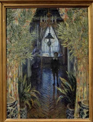 Eine Ecke der Wohnung Innenansicht mit dem Sohn (Jean) und der Frau (Camille Doncieux) des Künstlers in der Wohnung in Argenteuil. Gemälde von Claude Monet (1840-1826) 1875 Paris, Musée d