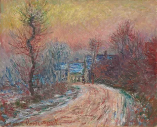 Eintritt nach Giverny im Winter, Sonnenuntergang; Entrée de Giverny en hiver, soleil couchant, 1885
