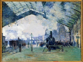 Ansicht des Bahnhofs Saint Lazare in Paris und des Normandie-Zuges