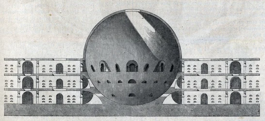 Querschnitt eines Friedhofsplans für die Stadt Chaux von Claude Nicolas Ledoux (1736-1806).
