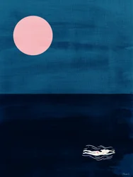 Mitternachtsschwimmen rosa Mond abstrakte Ozeankunst