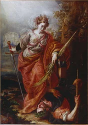 Die heilige Katharina von Alexandrien dominiert Kaiser Maxentius