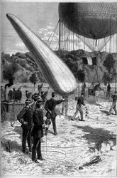 Militärische Aerostaten: Telefonische Experimente in der Einrichtung von Meudon. Gravur von Claverie in "Le Monde Illustré" Nr. 1331 vom 30. September