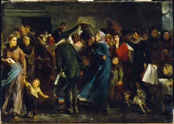 Die Schlange vor dem Metzgerladen im Jahr 1871, ca. 1871