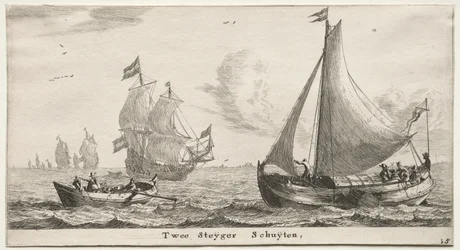 Verschiedene Schiffe und Ansichten von Amsterdam (Verscheffde Schepen en Gesichten van Amstelredam), Teil II: Zwei Pier-Boote