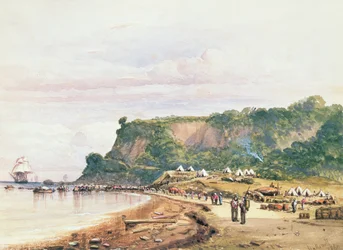Landung der britischen und französischen Truppen bei Varua am Schwarzen Meer von der HMS Bellerophon, 17. Juli 1854 im Krimkrieg