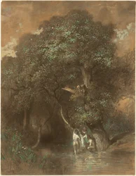 Badende bei einer riesigen Eiche, um 1842-1844