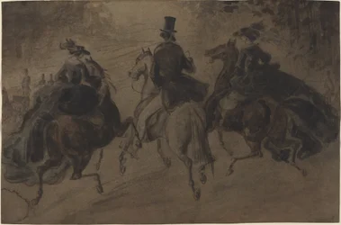 Kavalier und zwei Damen zu Pferd