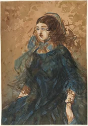 Frau in einem blauen Kleid (recto)