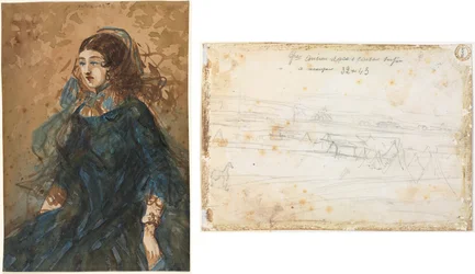 Frau in einem blauen Kleid (recto); Kriegslager-Szene (verso)