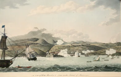Südwestansicht der Forts Bourbon und Louis auf der Insel Martinique, Illustration aus 