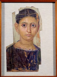 Ägyptische Antike: Mumienporträt einer Frau auf Holz. Aus Fayoum (Fayum). 3. Jahrhundert n. Chr. Maße: 0,32 x 0,18 m. Paris, Musée du Louvre