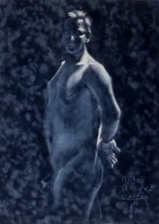 Dramatische blaue männliche Figur