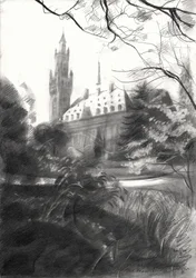 Gotische Schlossparkansicht