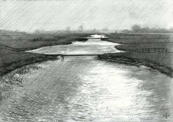 Ruhige Flusslandschaftsskizze