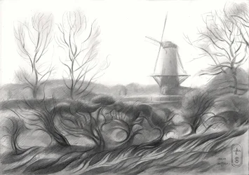 Winter-Windmühlenzeichnung