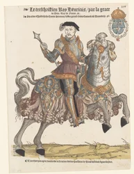Porträt von Heinrich II. von Frankreich in Rüstung zu Pferd, nach rechts