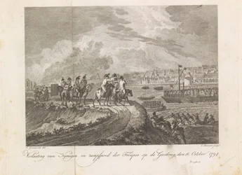 Franzosen beschießen die fliehenden Truppen auf der Gierbrücke, 1794