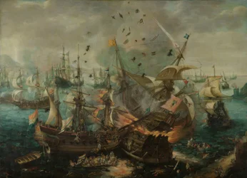 Die Explosion des spanischen Admiralsschiffes