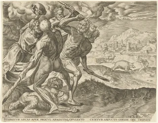 Herkules tötet Geryon und seinen Hund