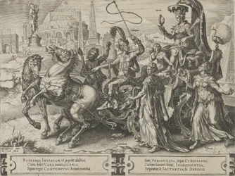 Der Triumph des Stolzes, aus Der Zyklus der Wechselfälle menschlicher Angelegenheiten, Platte 3, 1564