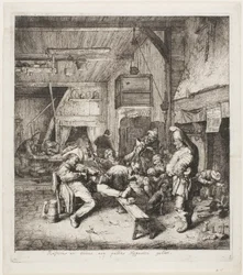 Geigenspieler im Gasthaus sitzend