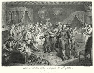 La Rancune schneidet Ragotins Hut ab (Gravur)