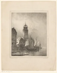 Segelboote legen in der Stadt an