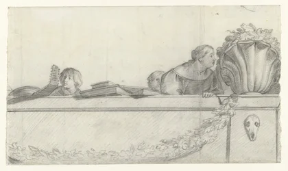 Personen auf einer Balustrade mit Festons (Entwürfe für Wandmalereien im Schloss Honselaersdijk) (Serientitel)