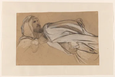Studien für die Predigt von Johannes dem Täufer in der Wüste: Männerkopf und Draperiestudie einer sitzenden Figur