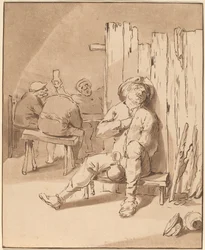 Betrunkener Bauer in einem Gasthaus