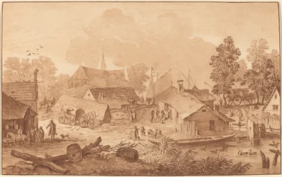 Dorf mit Teich